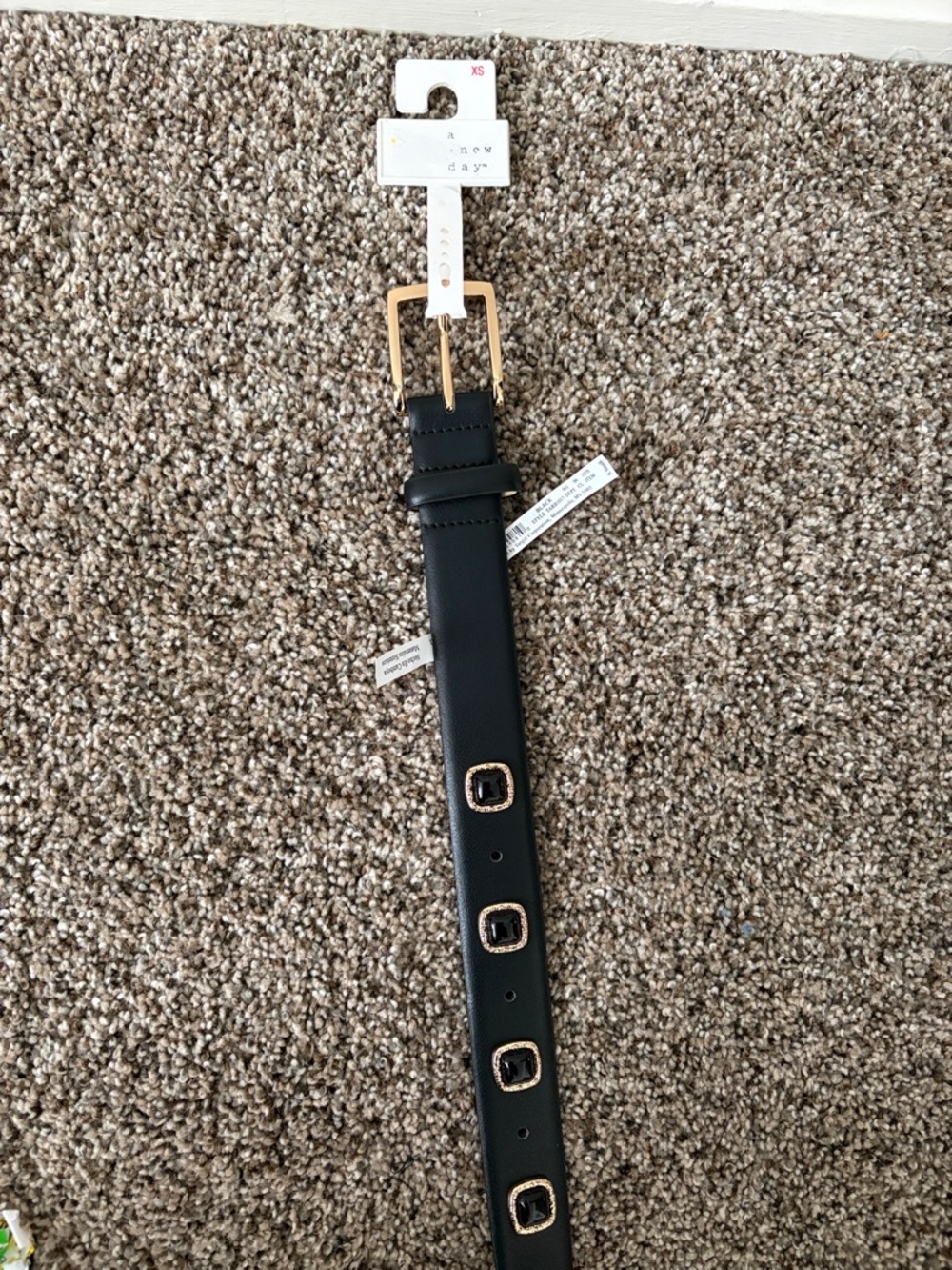 a new day Black Faux Leather Belt with Gold Buckle Details